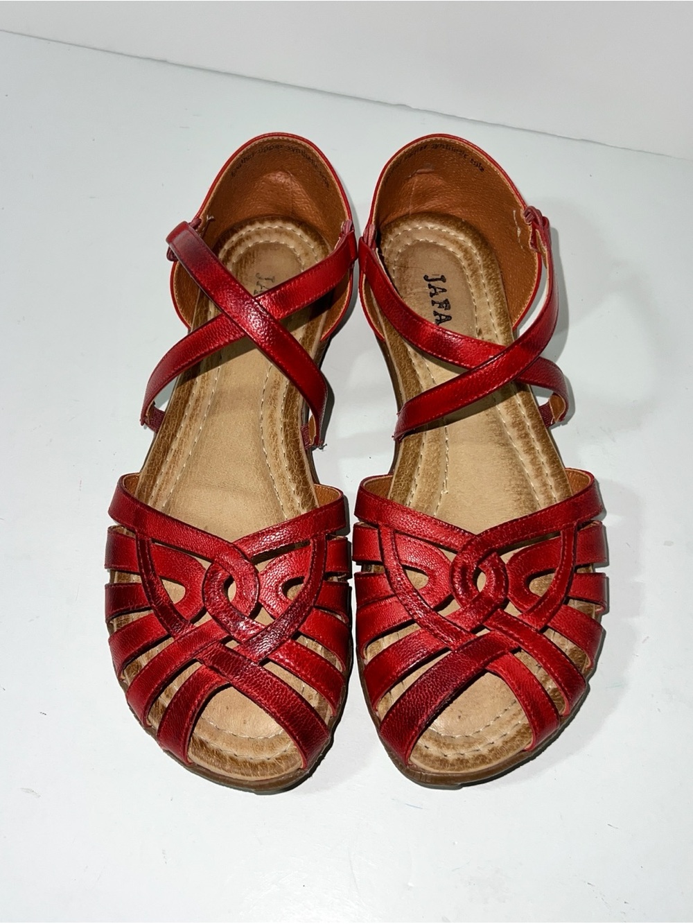 JAFA Red Leather Strappy Caged Flat Sandals Huarache Style Women's Size 39 / 8.5 - Picture 5 of 16